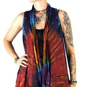 Unique Comfy Tie Dye Festival Rave Hippie Boho Red Blue Cardigan One Size